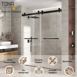 Matte Black 56-60" x 76" Double Sliding Shower Door, Frameless 3/8" Tempered Glass TONA Bathroom Furniture