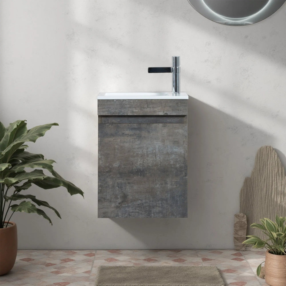 Mini 15 3/4" Compact Floating Vanity with Thin Counter, Stone Ash TONA Bathroom Furniture