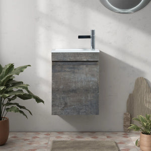 Mini 15 3/4" Compact Floating Vanity with Thin Counter, Stone Ash TONA Bathroom Furniture