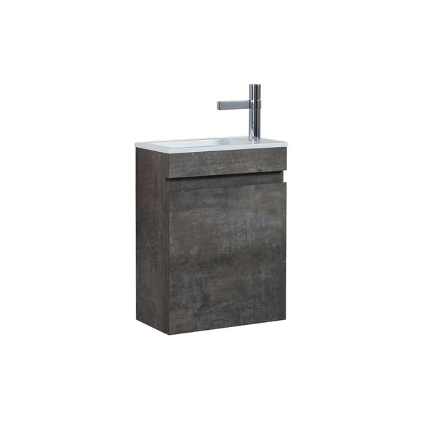 Mini 15 3/4" Compact Floating Vanity with Thin Counter, Stone Ash TONA Bathroom Furniture
