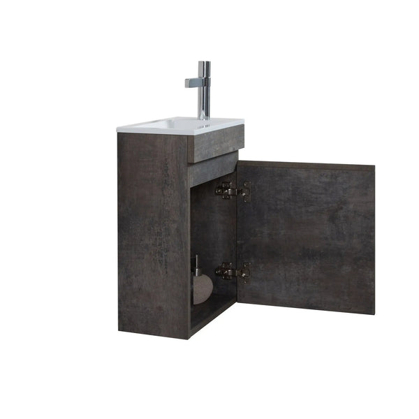 Mini 15 3/4" Compact Floating Vanity with Thin Counter, Stone Ash TONA Bathroom Furniture