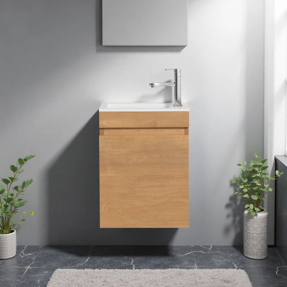 Mini 15 3/4" Compact Floating Vanity with Thin Counter, T.Oak TONA Bathroom Furniture