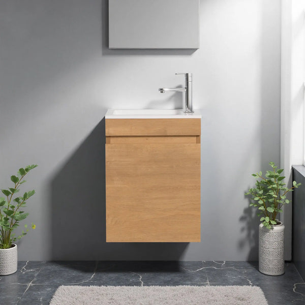 Mini 15 3/4" Compact Floating Vanity with Thin Counter, T.Oak TONA Bathroom Furniture