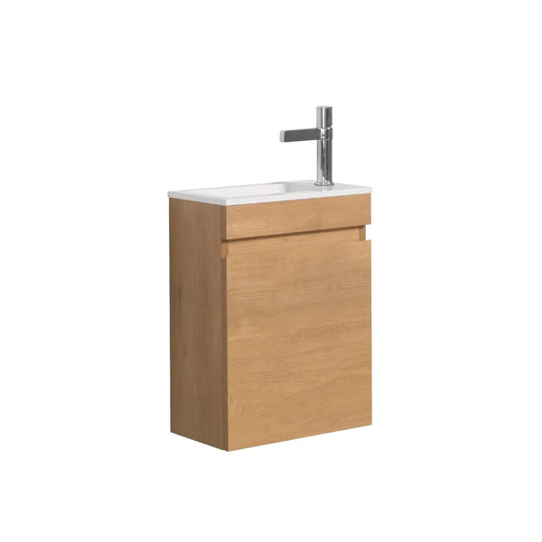Mini 15 3/4" Compact Floating Vanity with Thin Counter, T.Oak TONA Bathroom Furniture