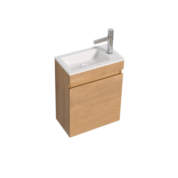Mini 15 3/4" Compact Floating Vanity with Thin Counter, T.Oak TONA Bathroom Furniture
