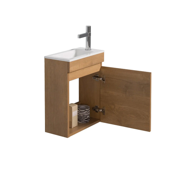 Mini 15 3/4" Compact Floating Vanity with Thin Counter, T.Oak TONA Bathroom Furniture