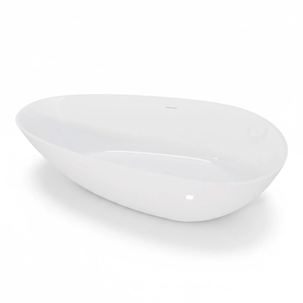 NCL 59" Freestanding Stone Resin Bathtub Luxury Soaking Tubs - Glossy White TONA Bathroom Furniture