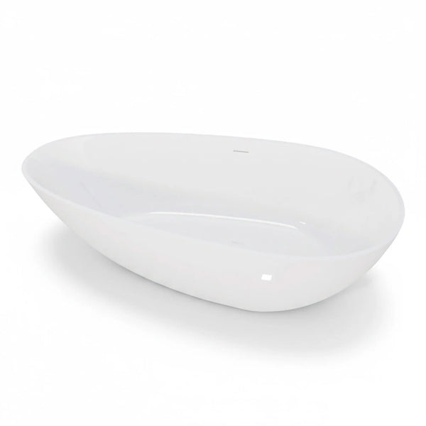 NCL 59" Freestanding Stone Resin Bathtub Luxury Soaking Tubs - Glossy White TONA Bathroom Furniture