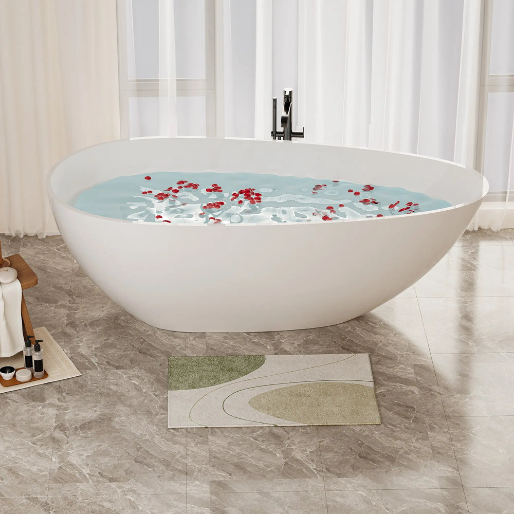 NCL 59" Freestanding Stone Resin Bathtub Luxury Soaking Tubs - Glossy White TONA Bathroom Furniture