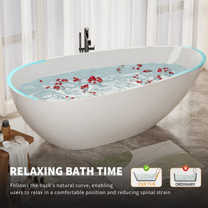 NCL 59" Freestanding Stone Resin Bathtub Luxury Soaking Tubs - Glossy White TONA Bathroom Furniture