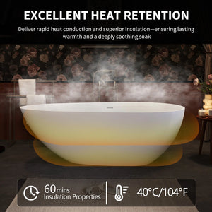 NCL 59" Freestanding Stone Resin Bathtub Luxury Soaking Tubs - Matt White TONA Bathroom Furniture