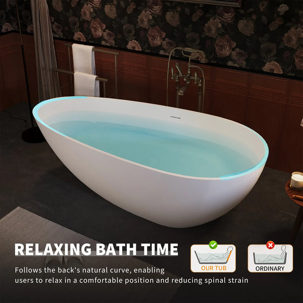 NCL 67" Freestanding Stone Resin Bathtub Luxury Soaking Tubs - Matt White TONA Bathroom Furniture