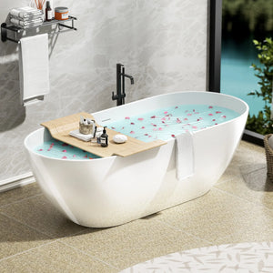 Nevis 59'' Glossy White Stone Resin Freestanding Soaking Bathtub TONA Bathroom Furniture