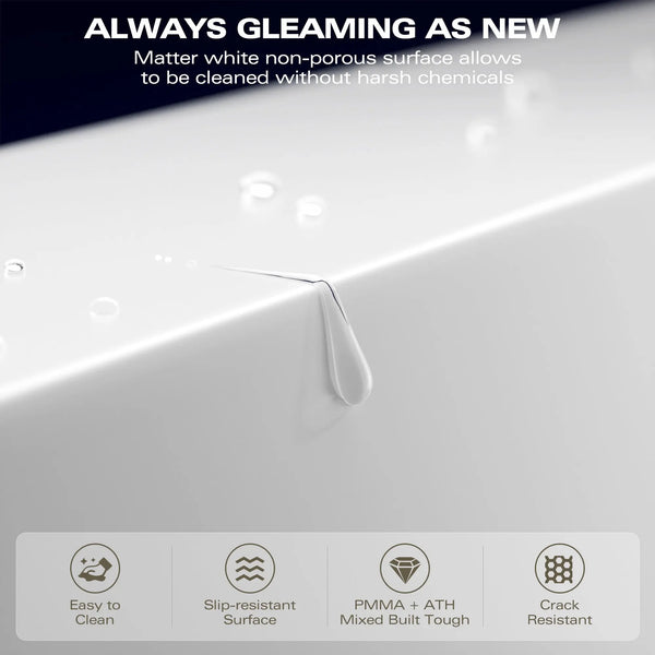 Nevis 59'' Glossy White Stone Resin Freestanding Soaking Bathtub TONA Bathroom Furniture