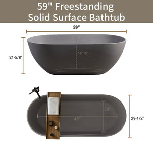 Nevis 59'' Matte Gray Stone Resin Freestanding Soaking Bathtub TONA Bathroom Furniture