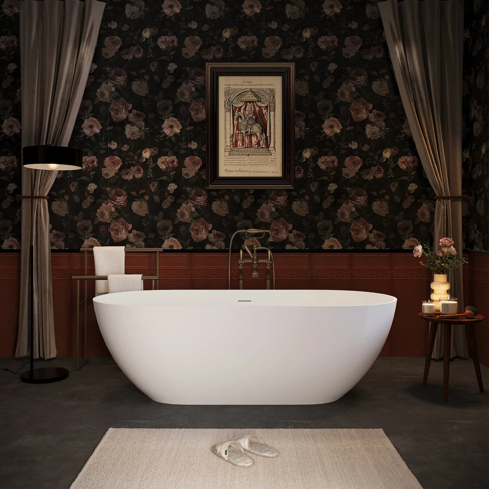 Nevis 63'' Matte White Stone Resin Freestanding Soaking Bathtub TONA Bathroom Furniture