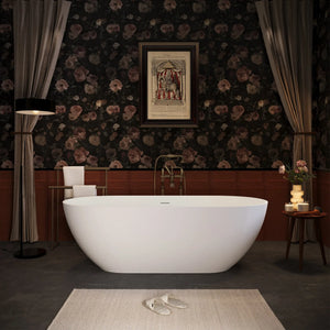 Nevis 63'' Matte White Stone Resin Freestanding Soaking Bathtub TONA Bathroom Furniture