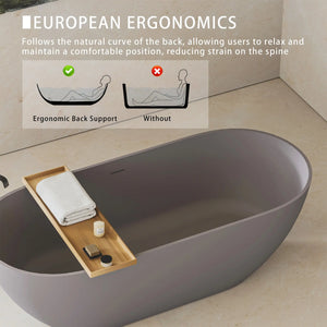 Nevis 59'' Matte Gray Stone Resin Freestanding Soaking Bathtub TONA Bathroom Furniture