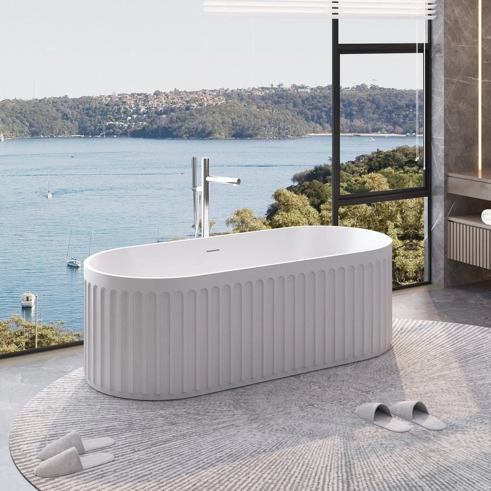 Ovation 67'' Stone Resin Freestanding Soaking Bathtub with Fluted Design in Matte White TONA Bathroom Furniture