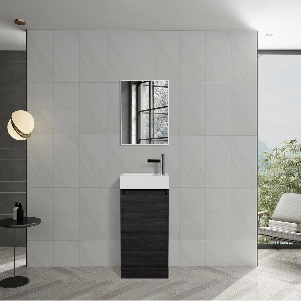 Mini 15 3/4" Freestanding Vanity Space-Saving Bathroom Sink Cabinet – Leached Oak TONA Bathroom Furniture