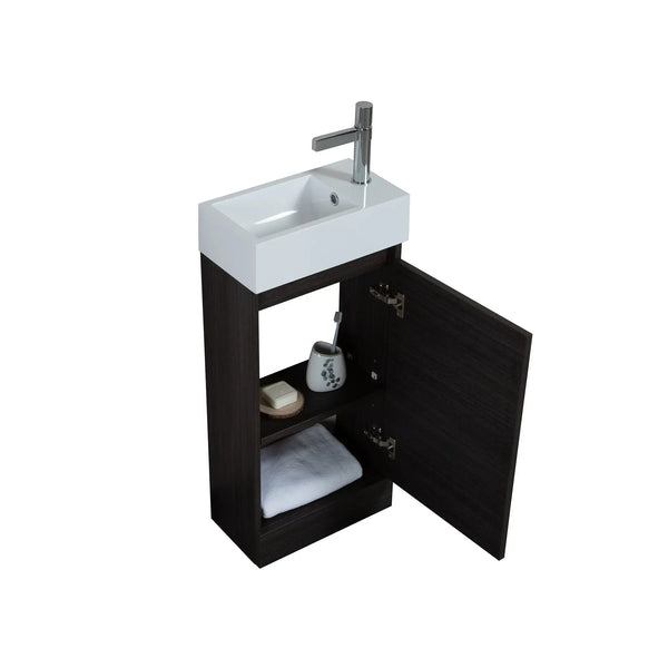 Mini 15 3/4" Freestanding Vanity Space-Saving Bathroom Sink Cabinet – Leached Oak TONA Bathroom Furniture