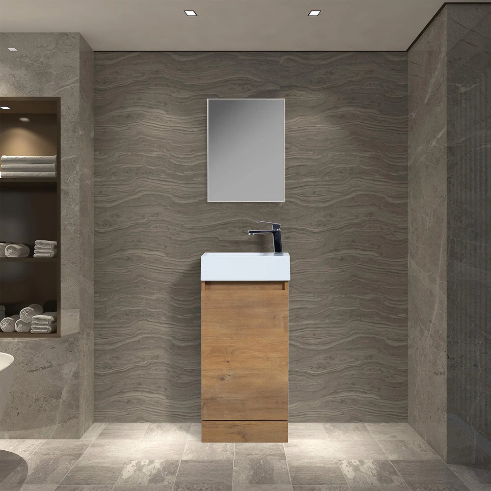 Mini 15 3/4" Freestanding Vanity Space-Saving Bathroom Sink Cabinet – T.Oak TONA Bathroom Furniture