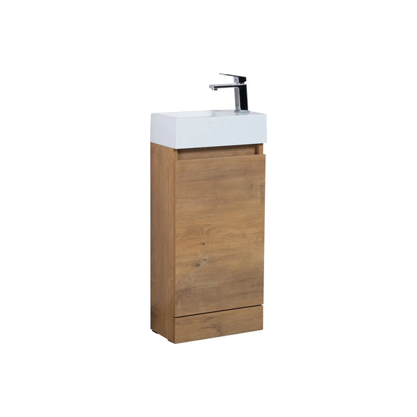 Mini 15 3/4" Freestanding Vanity Space-Saving Bathroom Sink Cabinet – T.Oak TONA Bathroom Furniture