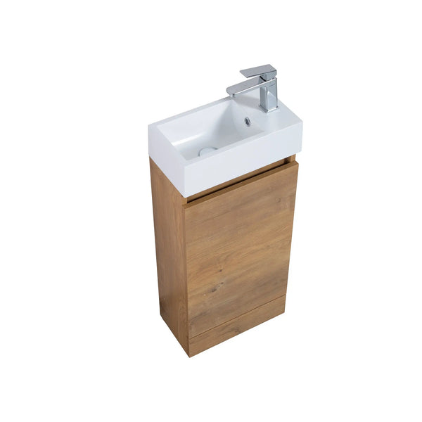 Mini 15 3/4" Freestanding Vanity Space-Saving Bathroom Sink Cabinet – T.Oak TONA Bathroom Furniture