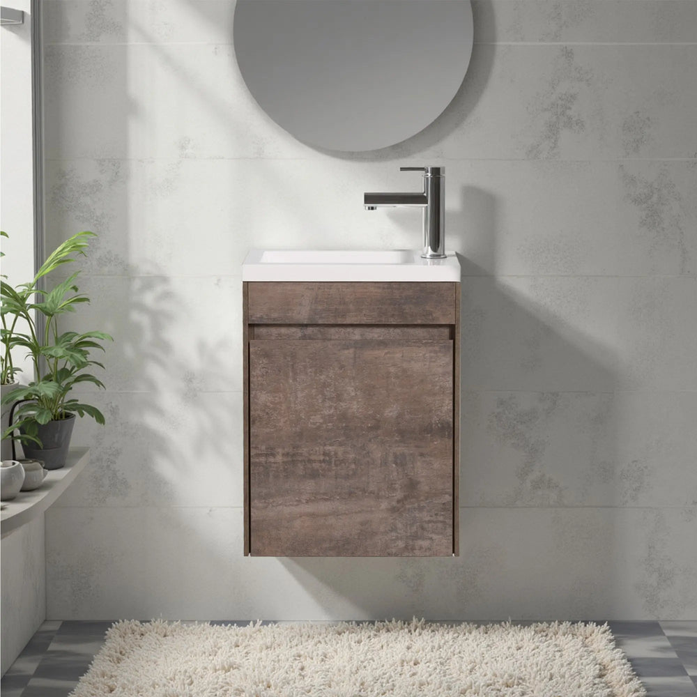 Mini 15 3/4" Compact Floating Vanity with Thick Counter, Stone Ash TONA Bathroom Furniture