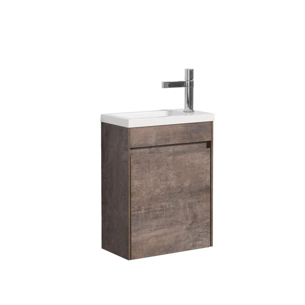 Mini 15 3/4" Compact Floating Vanity with Thick Counter, Stone Ash TONA Bathroom Furniture