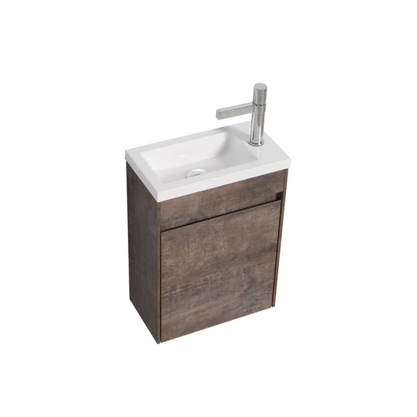 Mini 15 3/4" Compact Floating Vanity with Thick Counter, Stone Ash TONA Bathroom Furniture