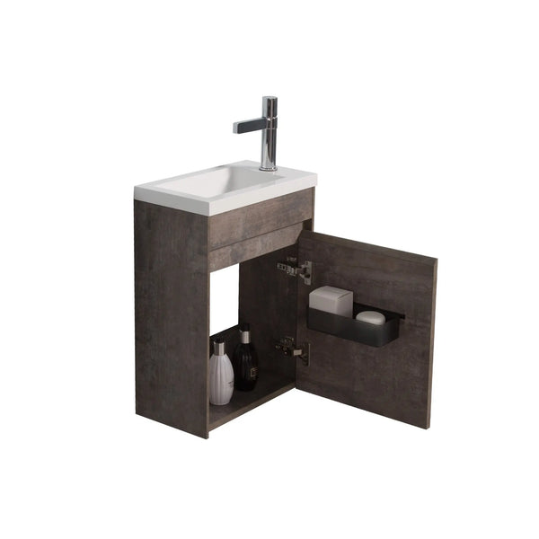 Mini 15 3/4" Compact Floating Vanity with Thick Counter, Stone Ash TONA Bathroom Furniture