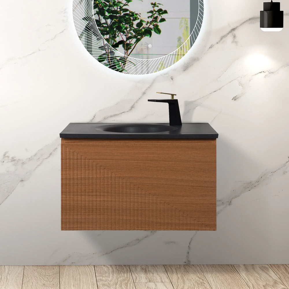 Simon 30'' Floating Bathroom Vanity with Single Matte Black Quartz Sink TONA Bathroom Furniture