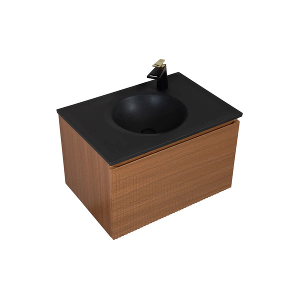 Simon 30'' Floating Bathroom Vanity with Single Matte Black Quartz Sink TONA Bathroom Furniture