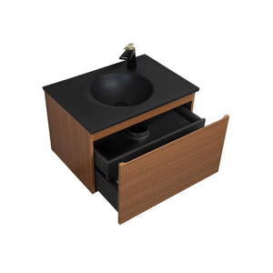 Simon 30'' Floating Bathroom Vanity with Single Matte Black Quartz Sink TONA Bathroom Furniture