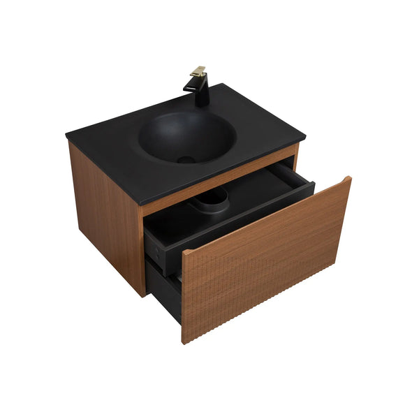 Simon 30'' Floating Bathroom Vanity with Single Matte Black Quartz Sink TONA Bathroom Furniture