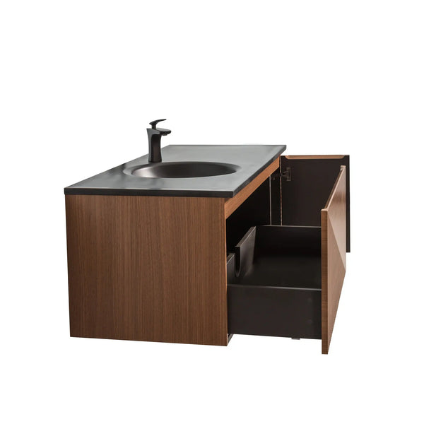 Simon 48'' Floating Bathroom Vanity with Single Matte Black Quartz Sink TONA Bathroom Furniture
