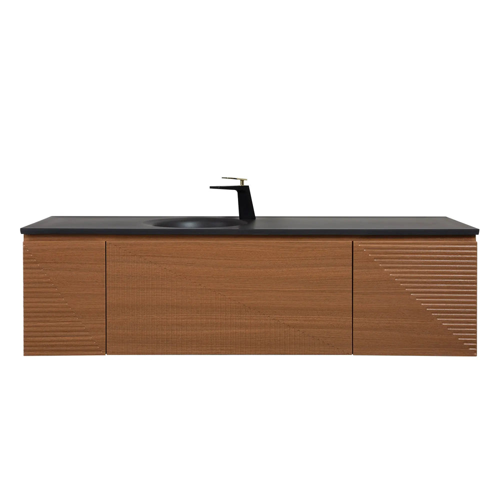 Simon 65'' Floating Bathroom Vanity with Single Matte Black Quartz Sink TONA Bathroom Furniture