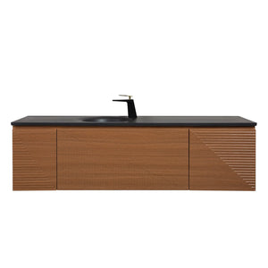 Simon 65'' Floating Bathroom Vanity with Single Matte Black Quartz Sink TONA Bathroom Furniture