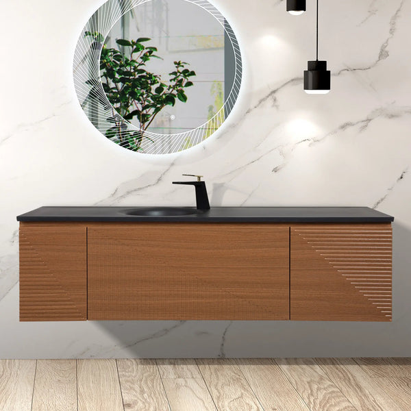 Simon 65'' Floating Bathroom Vanity with Single Matte Black Quartz Sink TONA Bathroom Furniture