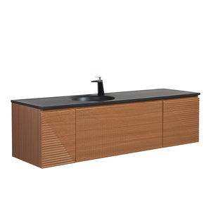 Simon 65'' Floating Bathroom Vanity with Single Matte Black Quartz Sink TONA Bathroom Furniture