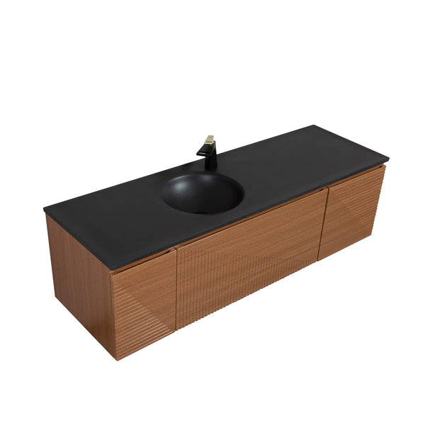 Simon 65'' Floating Bathroom Vanity with Single Matte Black Quartz Sink TONA Bathroom Furniture