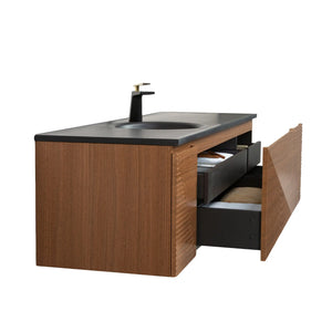 Simon 65'' Floating Bathroom Vanity with Single Matte Black Quartz Sink TONA Bathroom Furniture
