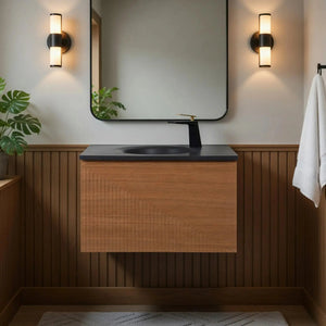 Simon 30'' Floating Bathroom Vanity with Single Matte Black Quartz Sink TONA Bathroom Furniture