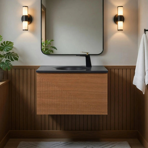 Simon 30'' Floating Bathroom Vanity with Single Matte Black Quartz Sink TONA Bathroom Furniture