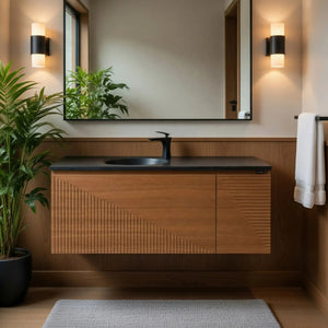 Simon 48'' Floating Bathroom Vanity with Single Matte Black Quartz Sink TONA Bathroom Furniture