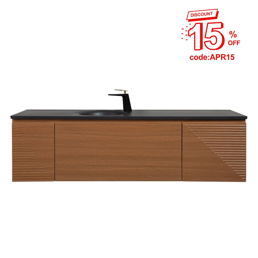 Simon 65'' Floating Bathroom Vanity with Single Matte Black Quartz Sink TONA Bathroom Furniture