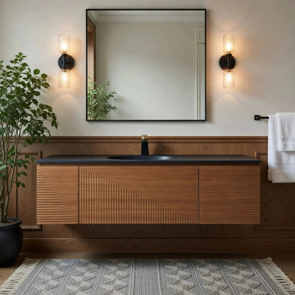 Simon 65'' Floating Bathroom Vanity with Single Matte Black Quartz Sink TONA Bathroom Furniture