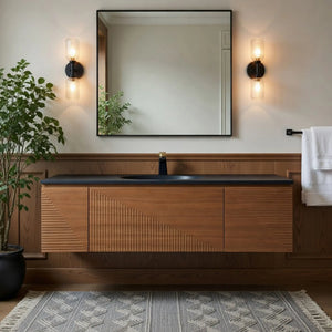 Simon 65'' Floating Bathroom Vanity with Single Matte Black Quartz Sink TONA Bathroom Furniture