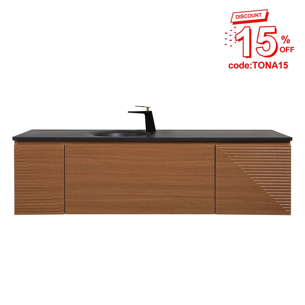 Simon 65'' Floating Bathroom Vanity with Single Matte Black Quartz Sink TONA Bathroom Furniture